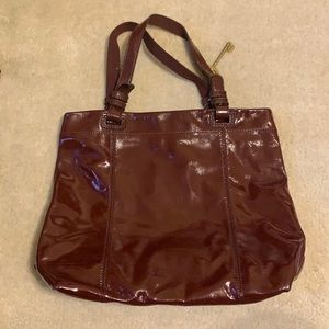 Fossil Burgundy Patent Tote Bag EUC